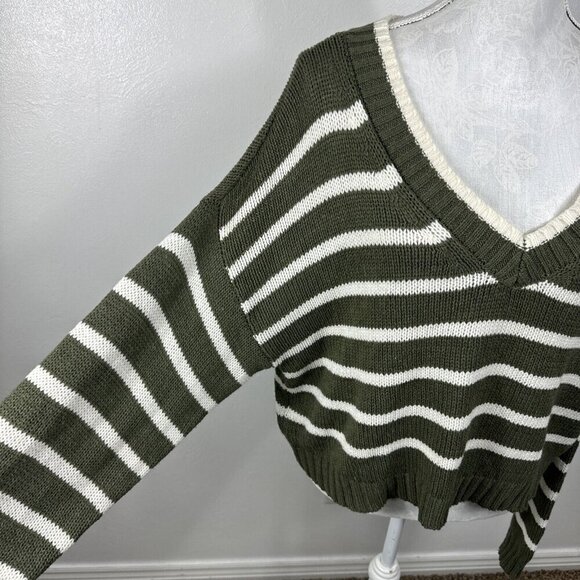 American Eagle Women's L Boxy Fit Sweater Olive Creme Striped - Picture 5 of 13